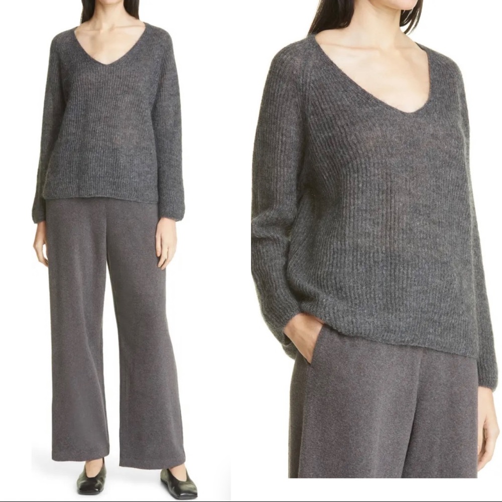 MAX MARA LEISURE Grey Oversize V-Neck Sweater Size S